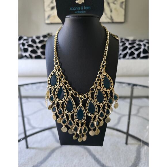 Sophia & Kate Gold Green Statement Necklace New - Picture 2 of 5